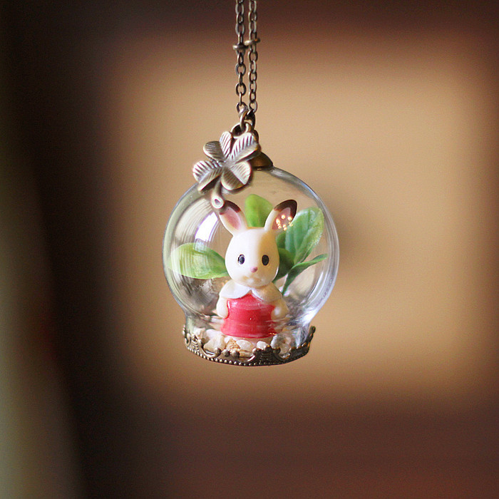 Колие с мотив зайче, ретро ръчно изработено, пластмаса/смола, електроплакиране, стил: мультяшен/детски, модел: животно