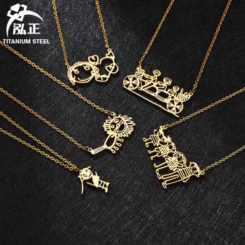 Детска огърлица в карикатурен стил, неръждаема стомана, електроплакиране, висулка от титиева стомана, О-chain, персонализиране