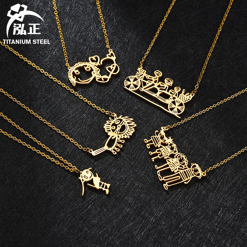 Детска огърлица в карикатурен стил, неръждаема стомана, електроплакиране, висулка от титиева стомана, О-chain, персонализиране