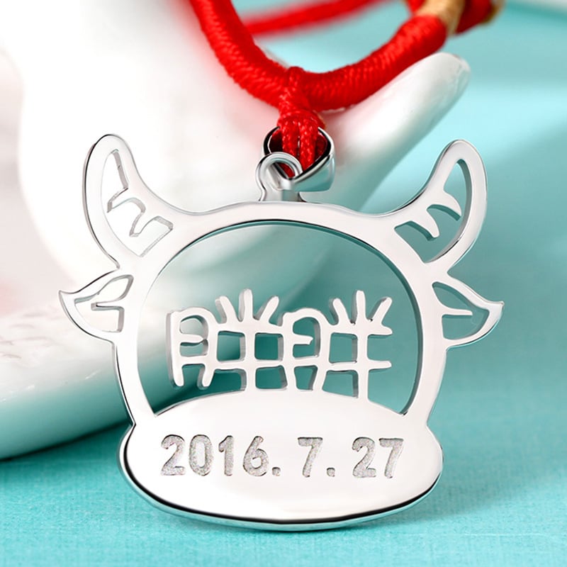 Колие с име и висулка зодия, сребърно 925, въжен синджир за деца