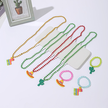 Vaikų karoliai iš plastiko/resino, kamuoliukų grandinė, pakabukas iš minkštos gumos, milteliniai kristalai