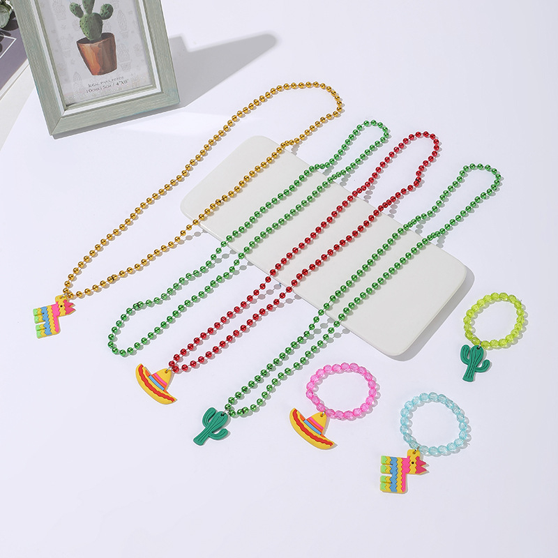 Vaikų karoliai iš plastiko/resino, kamuoliukų grandinė, pakabukas iš minkštos gumos, milteliniai kristalai