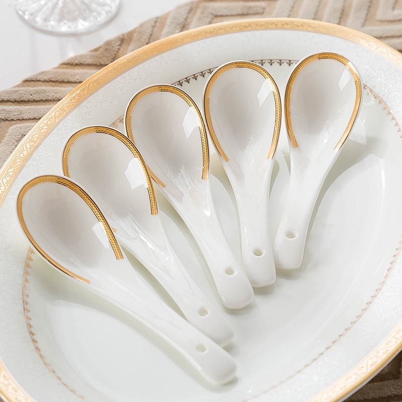 Set de boluri și farfurii din porțelan cu os, formă rotundă, compatibil cu microunde, imprimare logo, personalizare disponibilă