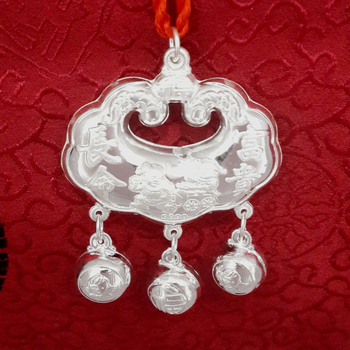 Sidabrinis vaikų pakabukas ilgo gyvenimo užrakto motyvu – nacionalinio stiliaus vaikų dizainas, prekinis ženklas Tapered City, modelis S5, Seiko apdorojimas