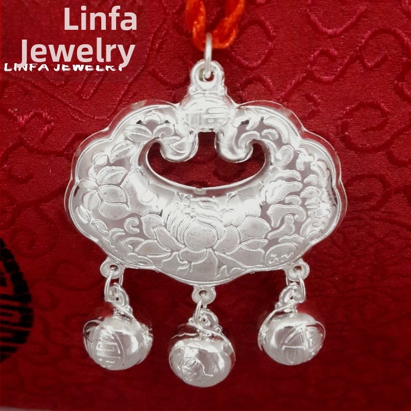 Sidabrinis vaikų pakabukas ilgo gyvenimo užrakto motyvu – nacionalinio stiliaus vaikų dizainas, prekinis ženklas Tapered City, modelis S5, Seiko apdorojimas