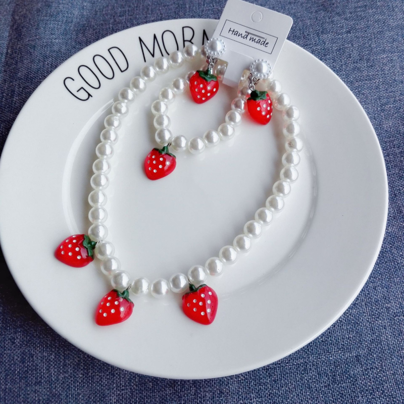 Dječji set nakita: ogrlica, narukvica i naušnice-klipse — 3-dijelni set, plast/smola, dječji stil, ljeto 2024