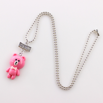 Vaikų karoliai iš dervos su meškiuko pakabuku, akrilinis pakabukas, karoliukų grandinė, reguliuojamas ilgis 21–50 cm