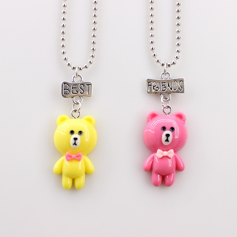 Vaikų karoliai iš dervos su meškiuko pakabuku, akrilinis pakabukas, karoliukų grandinė, reguliuojamas ilgis 21–50 cm