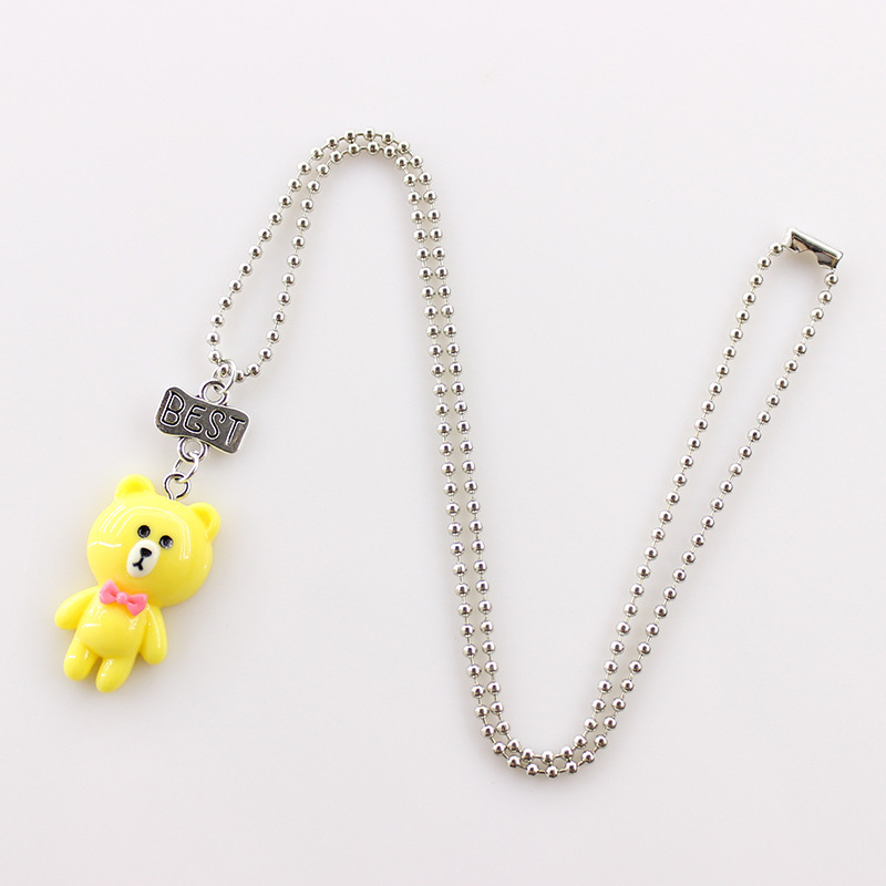 Vaikų karoliai iš dervos su meškiuko pakabuku, akrilinis pakabukas, karoliukų grandinė, reguliuojamas ilgis 21–50 cm