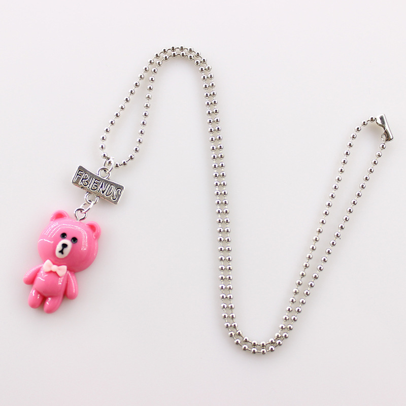 Vaikų karoliai iš dervos su meškiuko pakabuku, akrilinis pakabukas, karoliukų grandinė, reguliuojamas ilgis 21–50 cm