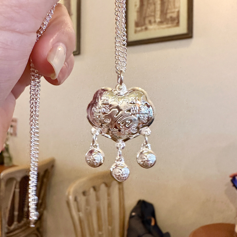 Sidabrinis kaklo papuošalas su zodiako pakabuku vaikams, etninio stiliaus, grynu sidabru