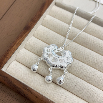 Kaful vaikiška kaklo grandinėlė su Fu simboliu pakabuku, S999 grynas sidabras, rankų darbas, modelis SS001