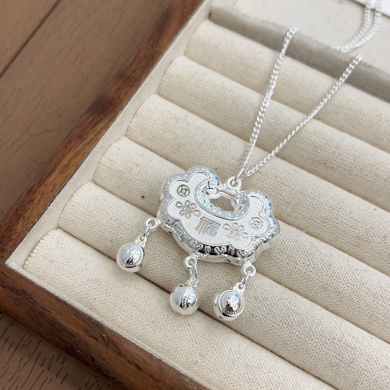 Kaful vaikiška kaklo grandinėlė su Fu simboliu pakabuku, S999 grynas sidabras, rankų darbas, modelis SS001