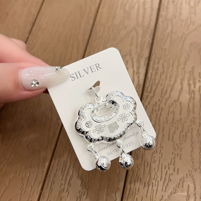 Kaful vaikiška kaklo grandinėlė su Fu simboliu pakabuku, S999 grynas sidabras, rankų darbas, modelis SS001