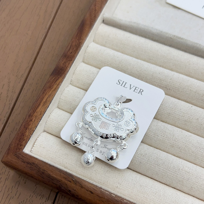 Kaful vaikiška kaklo grandinėlė su Fu simboliu pakabuku, S999 grynas sidabras, rankų darbas, modelis SS001