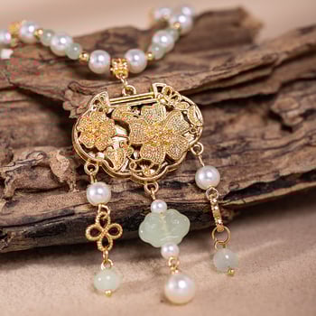 Dječji ogrlica s umjetnim perlama, privjesak od legure, kuglični lanac, duljina 41-50 cm, ručna izrada