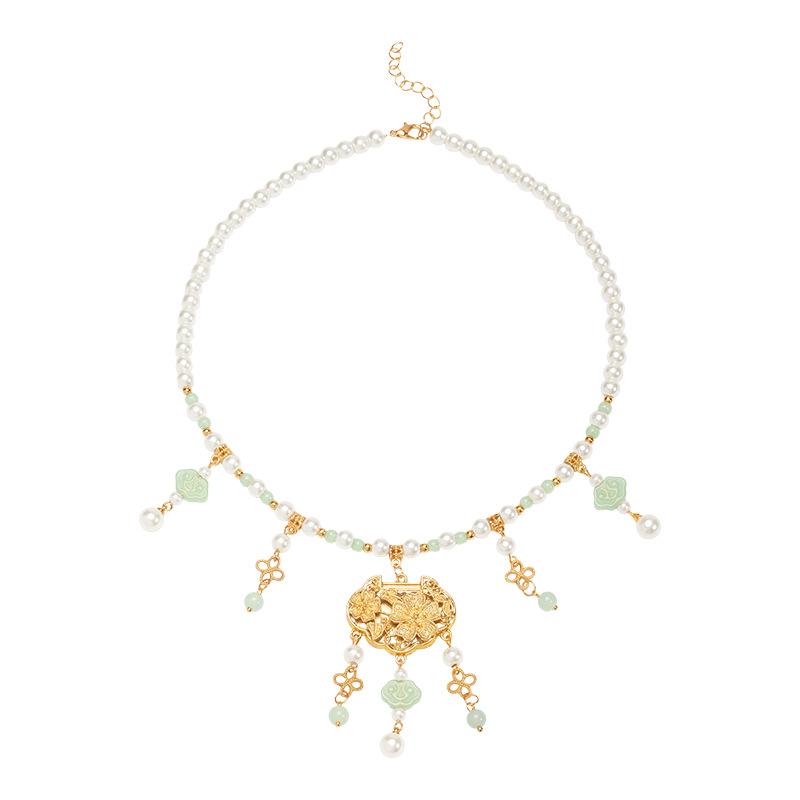 Dječji ogrlica s umjetnim perlama, privjesak od legure, kuglični lanac, duljina 41-50 cm, ručna izrada