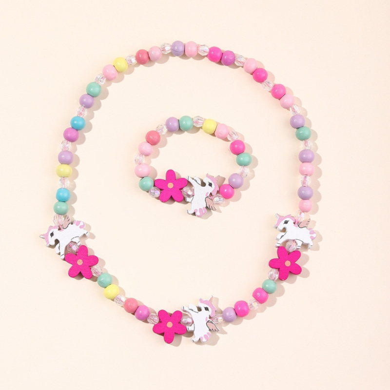 Детска дървена гривна с мъниста – мотив Пегас, анимационен стил, за деца 3–10 г., отделна опаковка