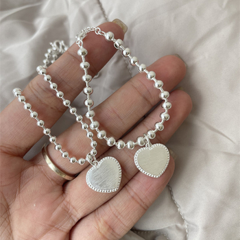 Vaikų sidabro grandinėlė su širdies formos pakabuku, 925 sidabras, rankų darbas, kamuoliukų grandinė, tinkama vaikams 3–6 metų