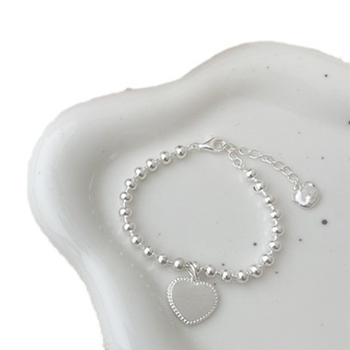 Vaikų sidabro grandinėlė su širdies formos pakabuku, 925 sidabras, rankų darbas, kamuoliukų grandinė, tinkama vaikams 3–6 metų