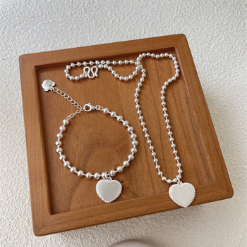 Vaikų sidabro grandinėlė su širdies formos pakabuku, 925 sidabras, rankų darbas, kamuoliukų grandinė, tinkama vaikams 3–6 metų