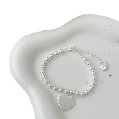 Vaikų sidabro grandinėlė su širdies formos pakabuku, 925 sidabras, rankų darbas, kamuoliukų grandinė, tinkama vaikams 3–6 metų