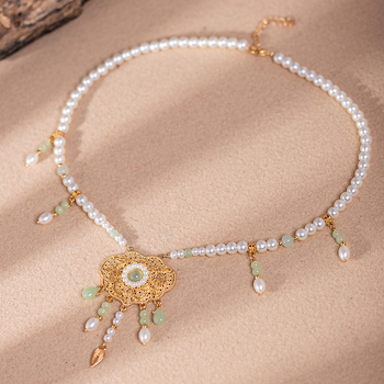 Ogrlica s umjetnim perlama, privjesak od legure, kuglični lanac, antički stil, za djecu