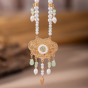 Ogrlica s umjetnim perlama, privjesak od legure, kuglični lanac, antički stil, za djecu