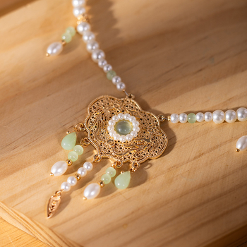 Ogrlica s umjetnim perlama, privjesak od legure, kuglični lanac, antički stil, za djecu