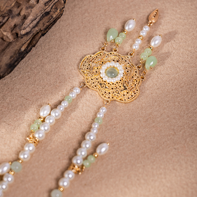 Ogrlica s umjetnim perlama, privjesak od legure, kuglični lanac, antički stil, za djecu