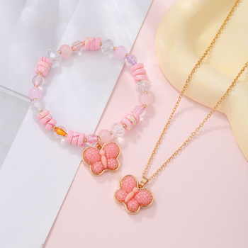 Vaikų karoliai ir apyrankė su resiniais karoliukais leptyrų motyvu - Rankų darbo; Pakabukas: resin; Grandinėlė: O formos; Amžius: 6–10 metų ir vyresni