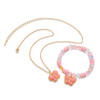 Vaikų karoliai ir apyrankė su resiniais karoliukais leptyrų motyvu - Rankų darbo; Pakabukas: resin; Grandinėlė: O formos; Amžius: 6–10 metų ir vyresni