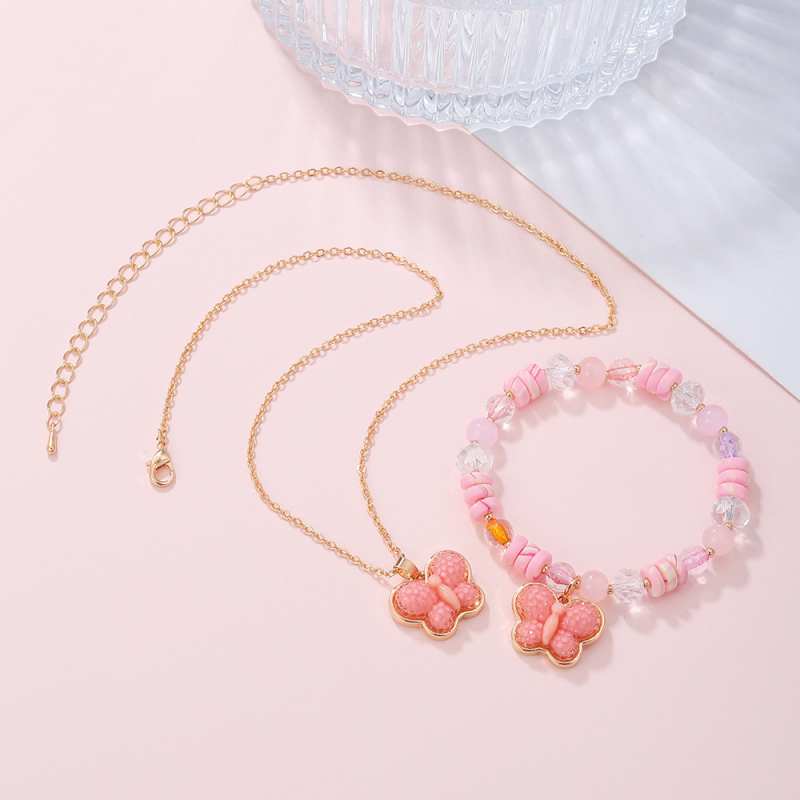 Vaikų karoliai ir apyrankė su resiniais karoliukais leptyrų motyvu - Rankų darbo; Pakabukas: resin; Grandinėlė: O formos; Amžius: 6–10 metų ir vyresni