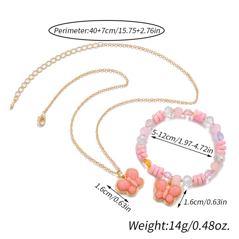 Vaikų karoliai ir apyrankė su resiniais karoliukais leptyrų motyvu - Rankų darbo; Pakabukas: resin; Grandinėlė: O formos; Amžius: 6–10 metų ir vyresni