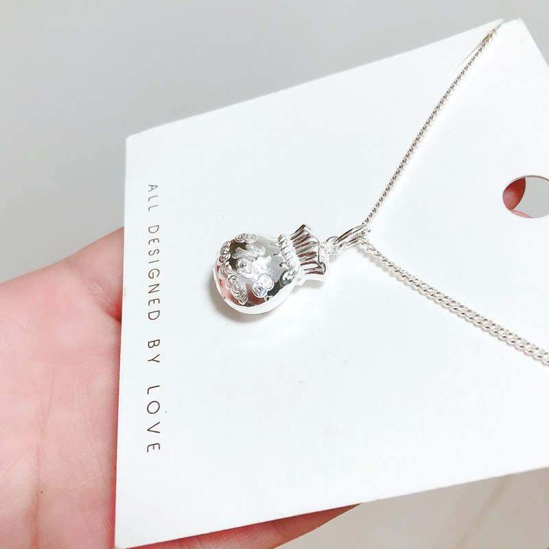 Vaikams ir kūdikiams 999 sidabro kaklo grandinėlė su ilgaamžio užrakto pakabuku, piniginės formos, šoninė grandinė, rankų darbas