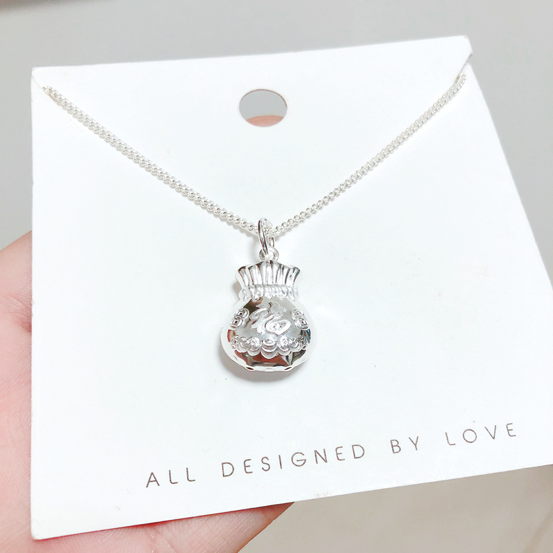 Vaikams ir kūdikiams 999 sidabro kaklo grandinėlė su ilgaamžio užrakto pakabuku, piniginės formos, šoninė grandinė, rankų darbas