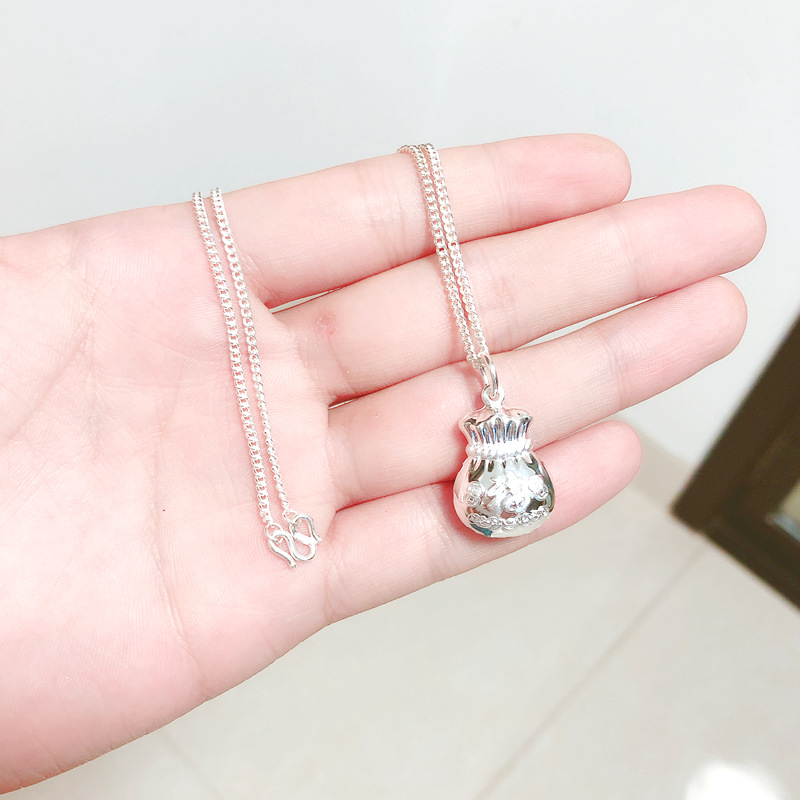 Vaikams ir kūdikiams 999 sidabro kaklo grandinėlė su ilgaamžio užrakto pakabuku, piniginės formos, šoninė grandinė, rankų darbas