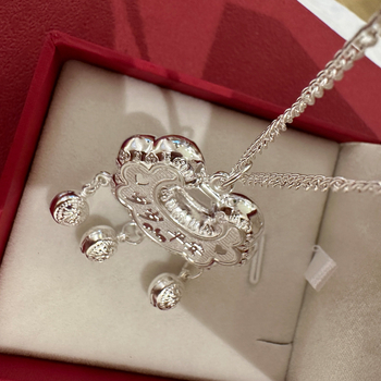 Colier pentru copii cu pandantiv din argint 999, stil etnic, lanț răsucit, reglabil 21–50 cm