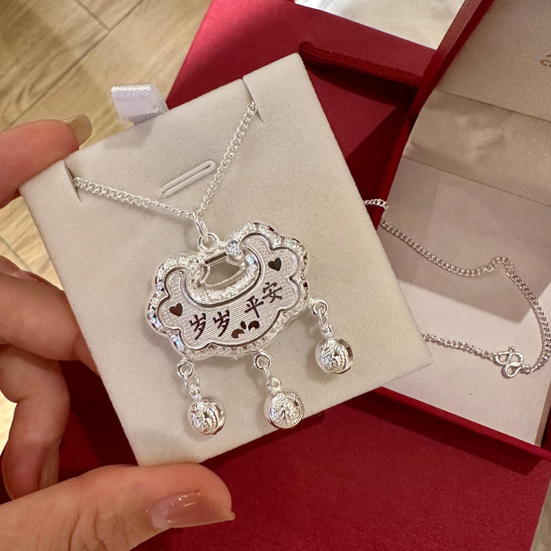 Colier pentru copii cu pandantiv din argint 999, stil etnic, lanț răsucit, reglabil 21–50 cm