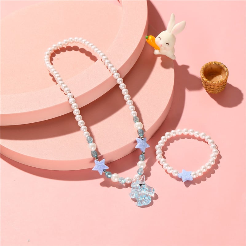 Vaikų kaklo papuošalas su vienaragio žvaigždžių spindesio pakabuku, derva/plastikas, rutulinis grandinėlė, rankų darbas, pritaikomas — Princesių serija