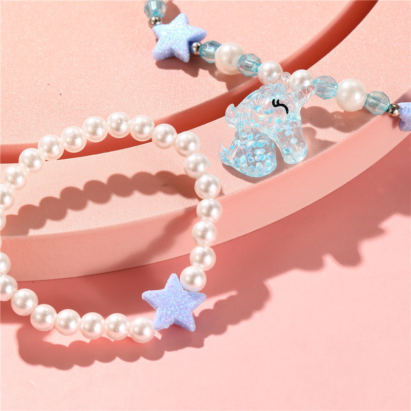 Vaikų kaklo papuošalas su vienaragio žvaigždžių spindesio pakabuku, derva/plastikas, rutulinis grandinėlė, rankų darbas, pritaikomas — Princesių serija