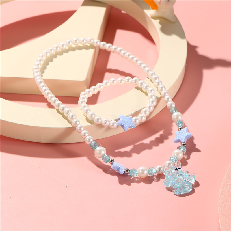 Vaikų kaklo papuošalas su vienaragio žvaigždžių spindesio pakabuku, derva/plastikas, rutulinis grandinėlė, rankų darbas, pritaikomas — Princesių serija