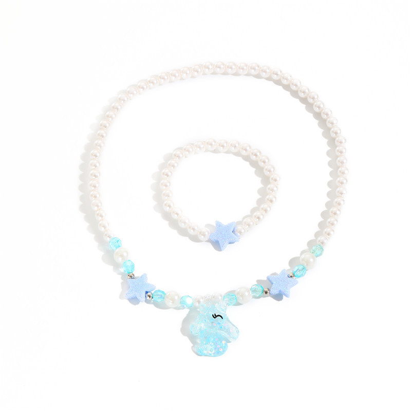 Vaikų kaklo papuošalas su vienaragio žvaigždžių spindesio pakabuku, derva/plastikas, rutulinis grandinėlė, rankų darbas, pritaikomas — Princesių serija