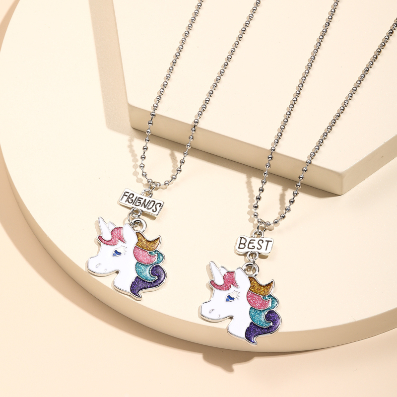 Vienaragio pakabuko grandinėlė geriausiems draugams – BFF vaikų draugystės papuošalai; lydinys, rutulinė grandinėlė, ilgis 21–50 cm, 9K kokybė