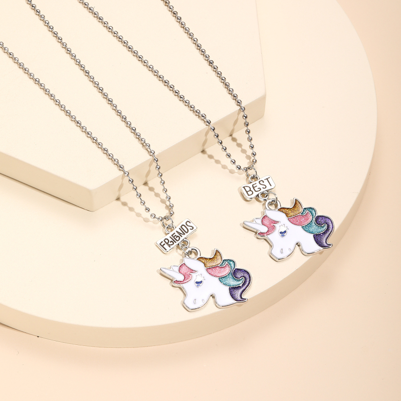 Vienaragio pakabuko grandinėlė geriausiems draugams – BFF vaikų draugystės papuošalai; lydinys, rutulinė grandinėlė, ilgis 21–50 cm, 9K kokybė