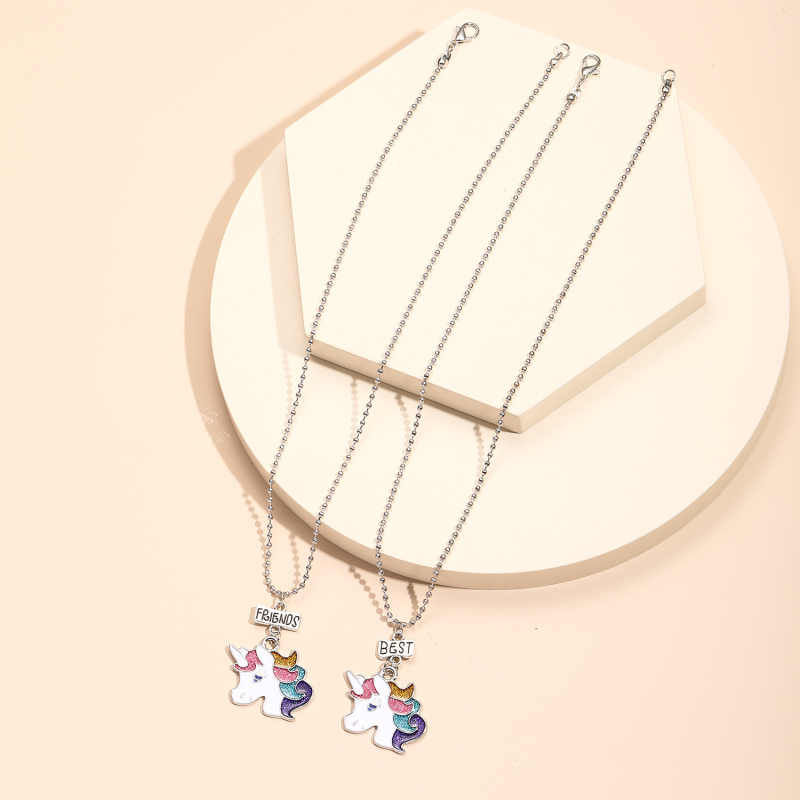 Vienaragio pakabuko grandinėlė geriausiems draugams – BFF vaikų draugystės papuošalai; lydinys, rutulinė grandinėlė, ilgis 21–50 cm, 9K kokybė