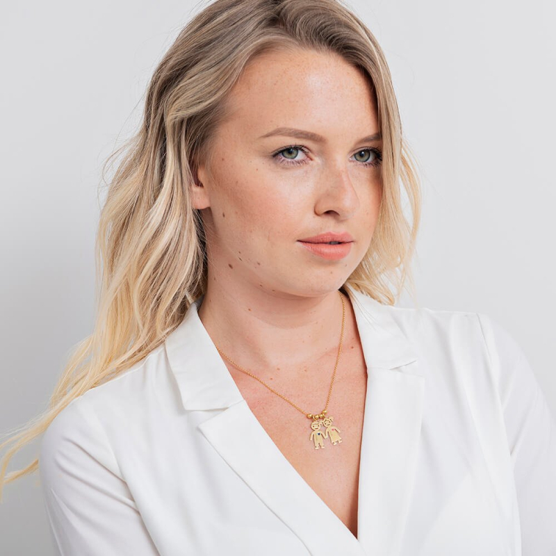 Ogrlica od nehrđajućeg čelika s likovima lutke, srca i teksta, standardni lanac, polirani završetak, proljeće 2023