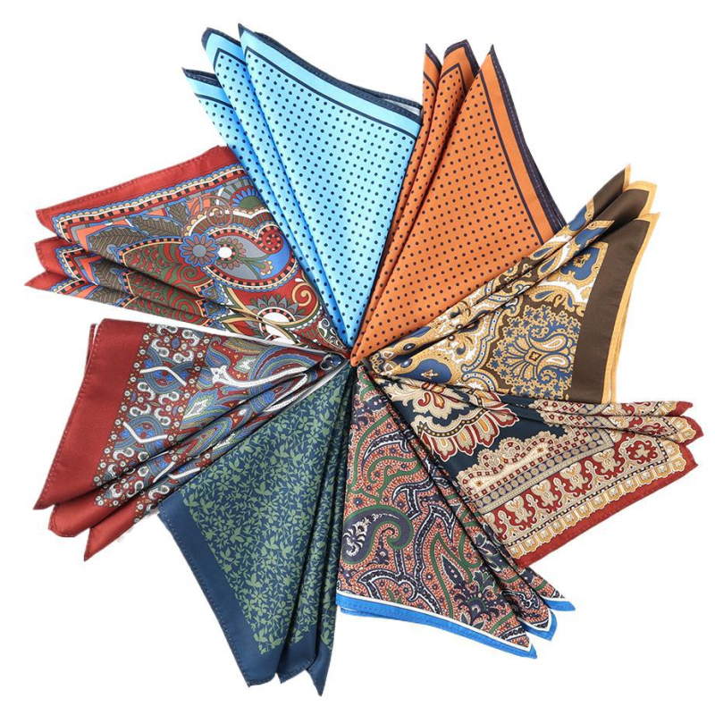 Мъжка джобна кърпичка с флорален принт, двустранно печатена, полиестер, вечерен/ежедневен стил, лято 2025