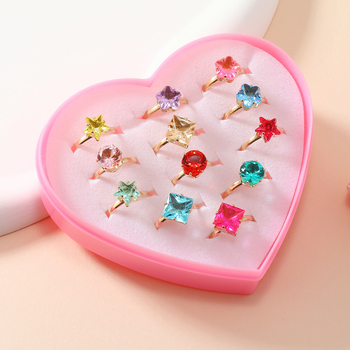 Детски пръстени, серия Принцеса, 12 броя, с позлатени изкуствени камъни, метал: Желязо