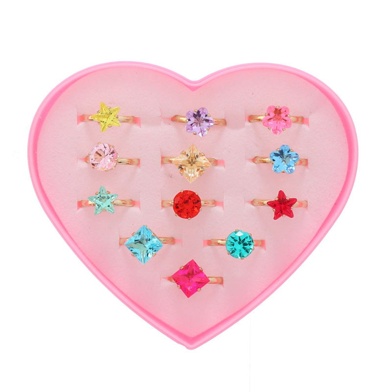 Детски пръстени, серия Принцеса, 12 броя, с позлатени изкуствени камъни, метал: Желязо